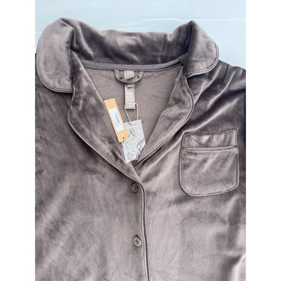 SKIMS Velour Sleep Top In Amethyst Button-Up Pajama Top Size XXS Brown - Picture 7 of 12